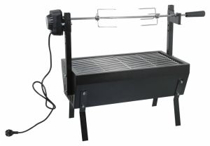 Gril na dřevěné uhlí s roštem a rožněm s motorkem na 220V a 8kg masa, gril s rožněm na 220v a dřevěné uhlí, gril s rožněm na 8kg masa