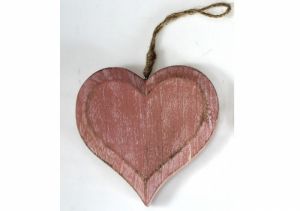 Růžové srdce dřevo 15x15cm, dekorativní závěsné srdce z růžového dřeva