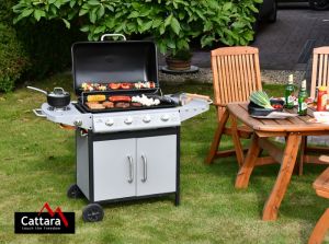 velký zahradní venkovní plynový Gril "MASTER CHEEF", pojízdný luxusní zahradní gril na plyn s vařičem Plynový zahradní gril se systémem Flame Tamer